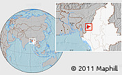 Gray Location Map of Tiddim, highlighted country, hill shading