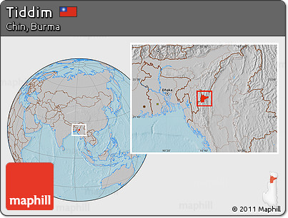 Gray Location Map of Tiddim, hill shading