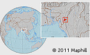 Gray Location Map of Tiddim, hill shading