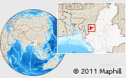 Shaded Relief Location Map of Tiddim, highlighted country