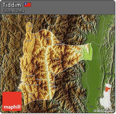 Physical Map of Tiddim, darken