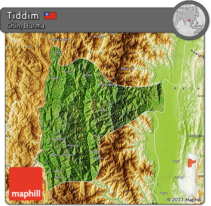Satellite Map of Tiddim, physical outside