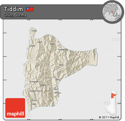 Shaded Relief Map of Tiddim, single color outside