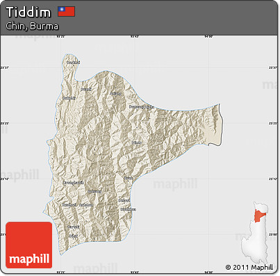 Shaded Relief Map of Tiddim, single color outside