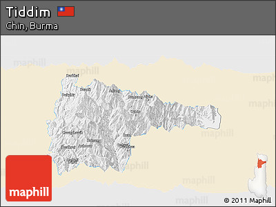 Classic Style Panoramic Map of Tiddim, single color outside