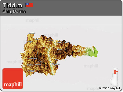 Physical Panoramic Map of Tiddim, cropped outside