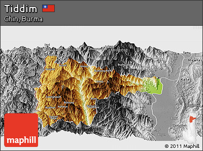 Physical Panoramic Map of Tiddim, desaturated