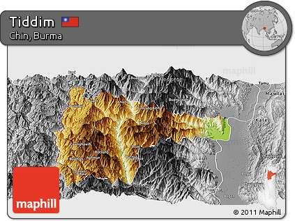 Physical Panoramic Map of Tiddim, desaturated