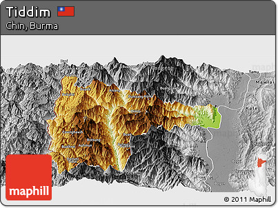 Physical Panoramic Map of Tiddim, desaturated
