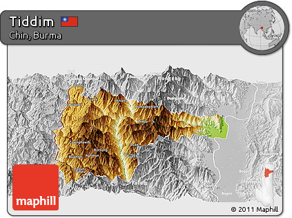 Physical Panoramic Map of Tiddim, lighten, desaturated