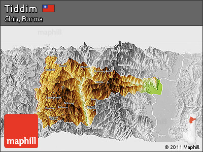 Physical Panoramic Map of Tiddim, lighten, desaturated