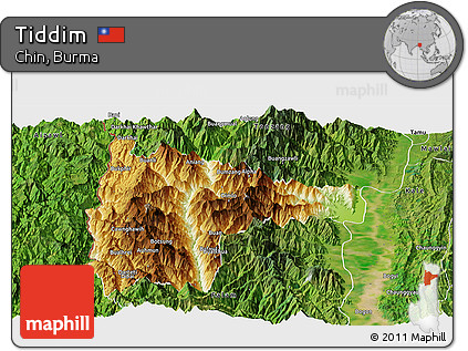 Physical Panoramic Map of Tiddim, satellite outside