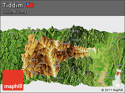 Physical Panoramic Map of Tiddim, satellite outside