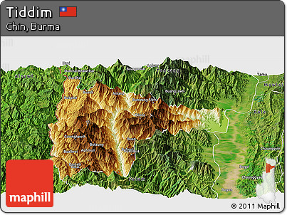 Physical Panoramic Map of Tiddim, satellite outside