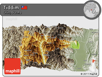 Physical Panoramic Map of Tiddim, semi-desaturated