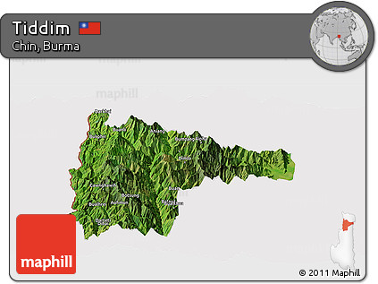 Satellite Panoramic Map of Tiddim, cropped outside
