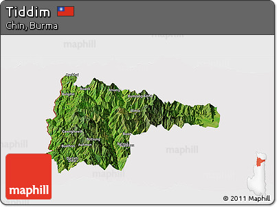 Satellite Panoramic Map of Tiddim, cropped outside
