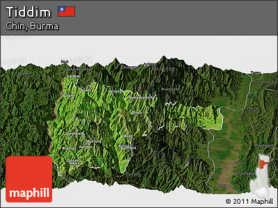 Satellite Panoramic Map of Tiddim, darken