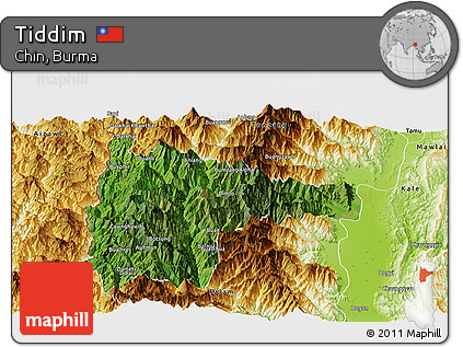 Satellite Panoramic Map of Tiddim, physical outside