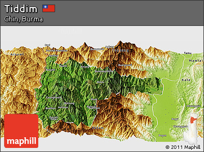 Satellite Panoramic Map of Tiddim, physical outside