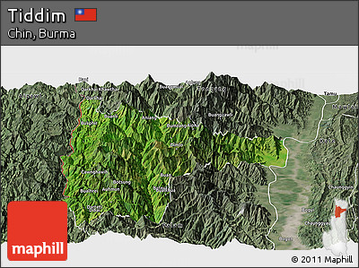 Satellite Panoramic Map of Tiddim, semi-desaturated