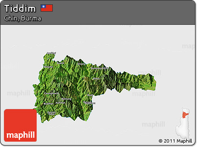 Satellite Panoramic Map of Tiddim, single color outside