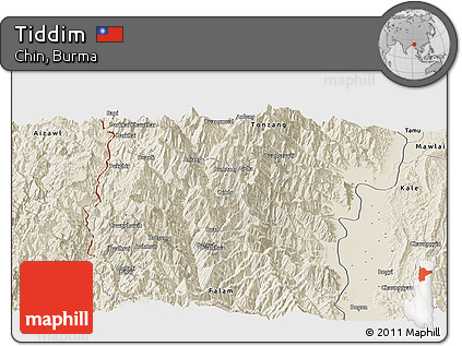 Shaded Relief Panoramic Map of Tiddim