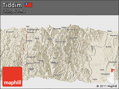 Shaded Relief Panoramic Map of Tiddim