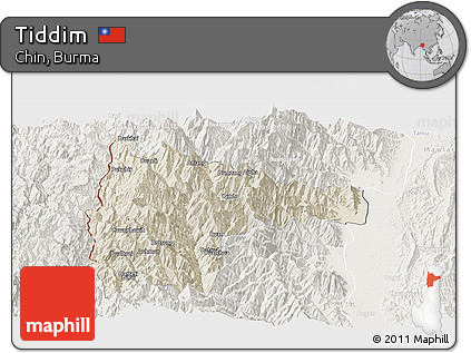 Shaded Relief Panoramic Map of Tiddim, lighten