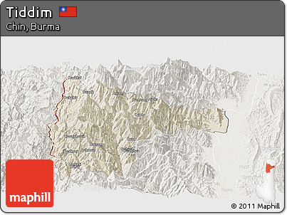 Shaded Relief Panoramic Map of Tiddim, lighten