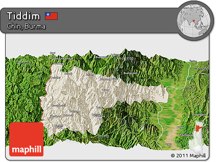 Shaded Relief Panoramic Map of Tiddim, satellite outside