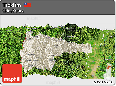 Shaded Relief Panoramic Map of Tiddim, satellite outside
