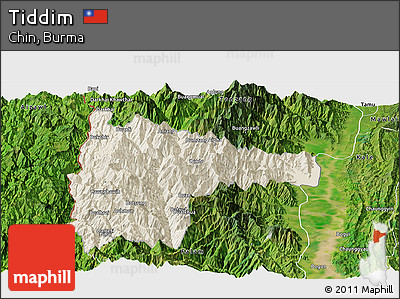 Shaded Relief Panoramic Map of Tiddim, satellite outside