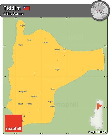 Savanna Style Simple Map of Tiddim, single color outside