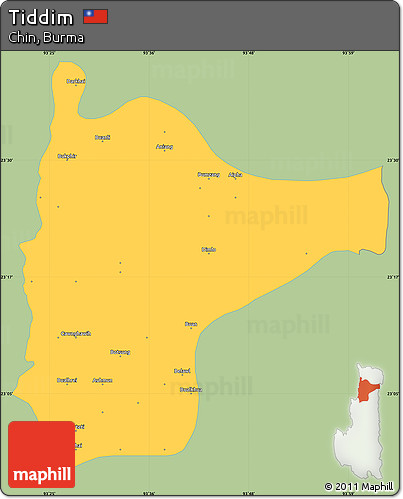 Savanna Style Simple Map of Tiddim, single color outside