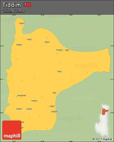 Savanna Style Simple Map of Tiddim, single color outside