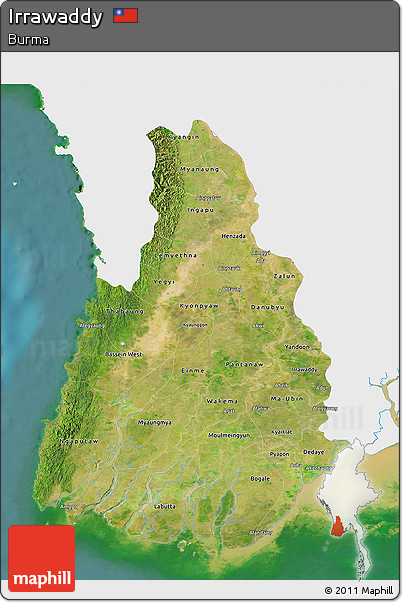 Satellite 3D Map of Irrawaddy, single color outside