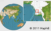 Satellite Location Map of Henzada, highlighted country