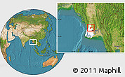 Satellite Location Map of Henzada, highlighted parent region