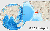 Shaded Relief Location Map of Henzada, highlighted parent region