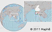 Gray Location Map of Kyaunggon, highlighted country, within the entire country, hill shading
