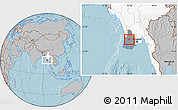 Gray Location Map of Kyaunggon, highlighted country, highlighted parent region, hill shading