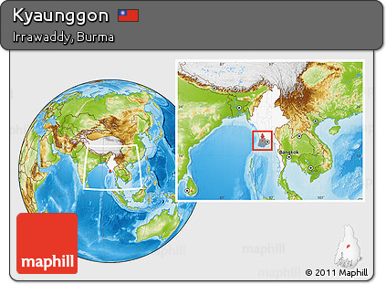 Physical Location Map of Kyaunggon, highlighted country, highlighted parent region, within the entire country