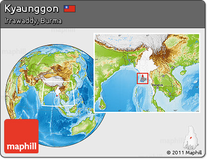 Physical Location Map of Kyaunggon, highlighted country, highlighted parent region, within the entire country