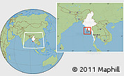 Savanna Style Location Map of Kyaunggon, highlighted country, highlighted parent region, within the entire country