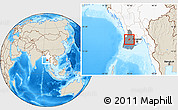Shaded Relief Location Map of Kyaunggon, highlighted country, highlighted parent region