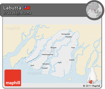 Classic Style 3D Map of Labutta, single color outside