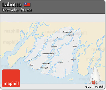 Classic Style 3D Map of Labutta, single color outside