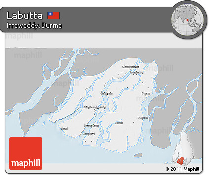 Gray 3D Map of Labutta, single color outside