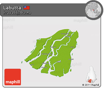 Physical 3D Map of Labutta, cropped outside